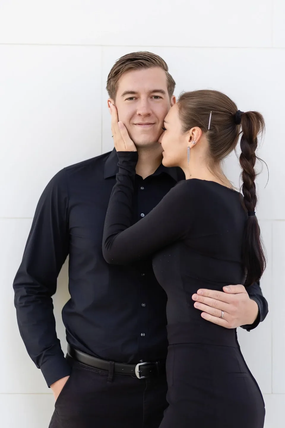 Elegant engaged couple in a confident pose in Vienna
